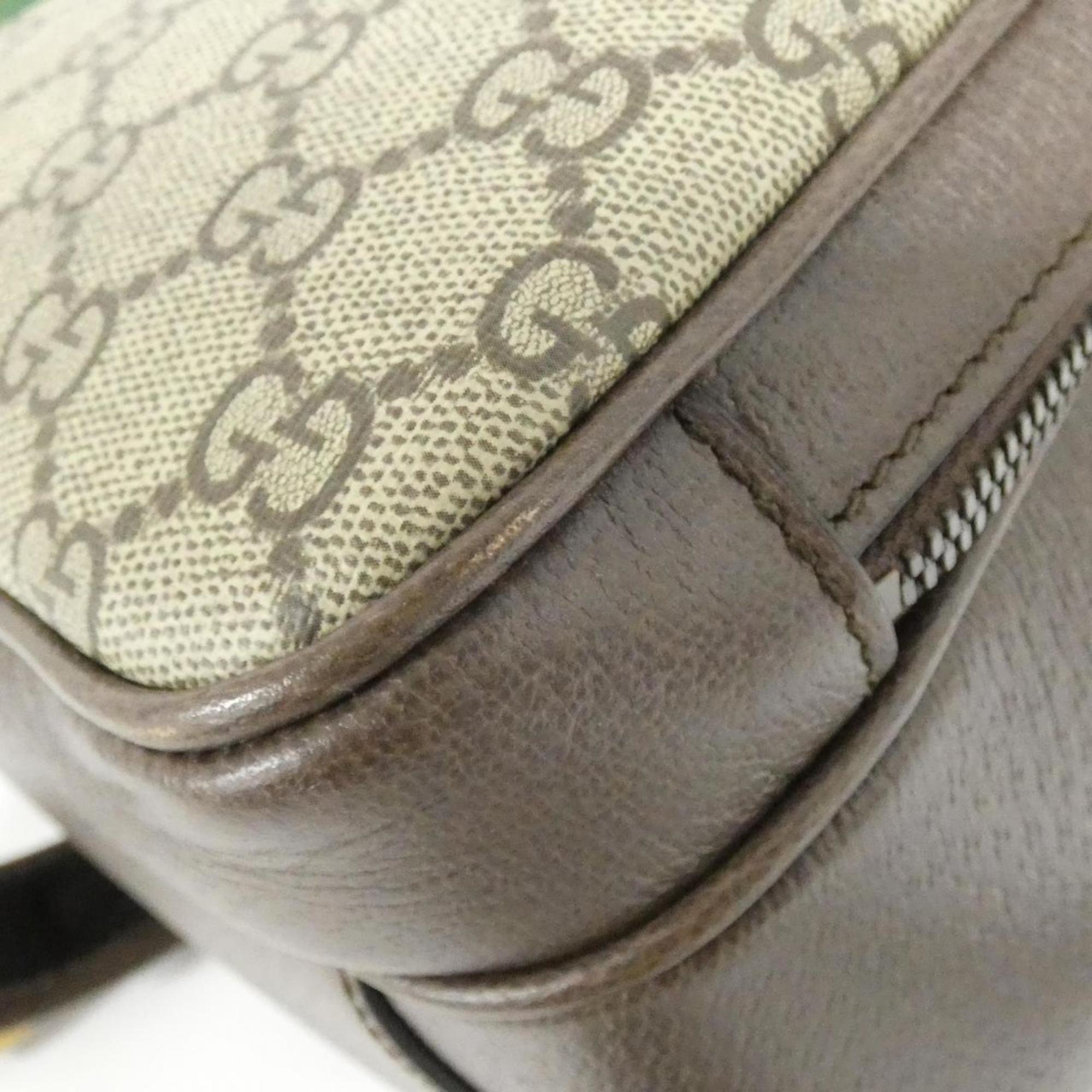 Gucci Beige Brown Gg Supreme Canvas Leather Shoulder Bag (Pre-Owned)