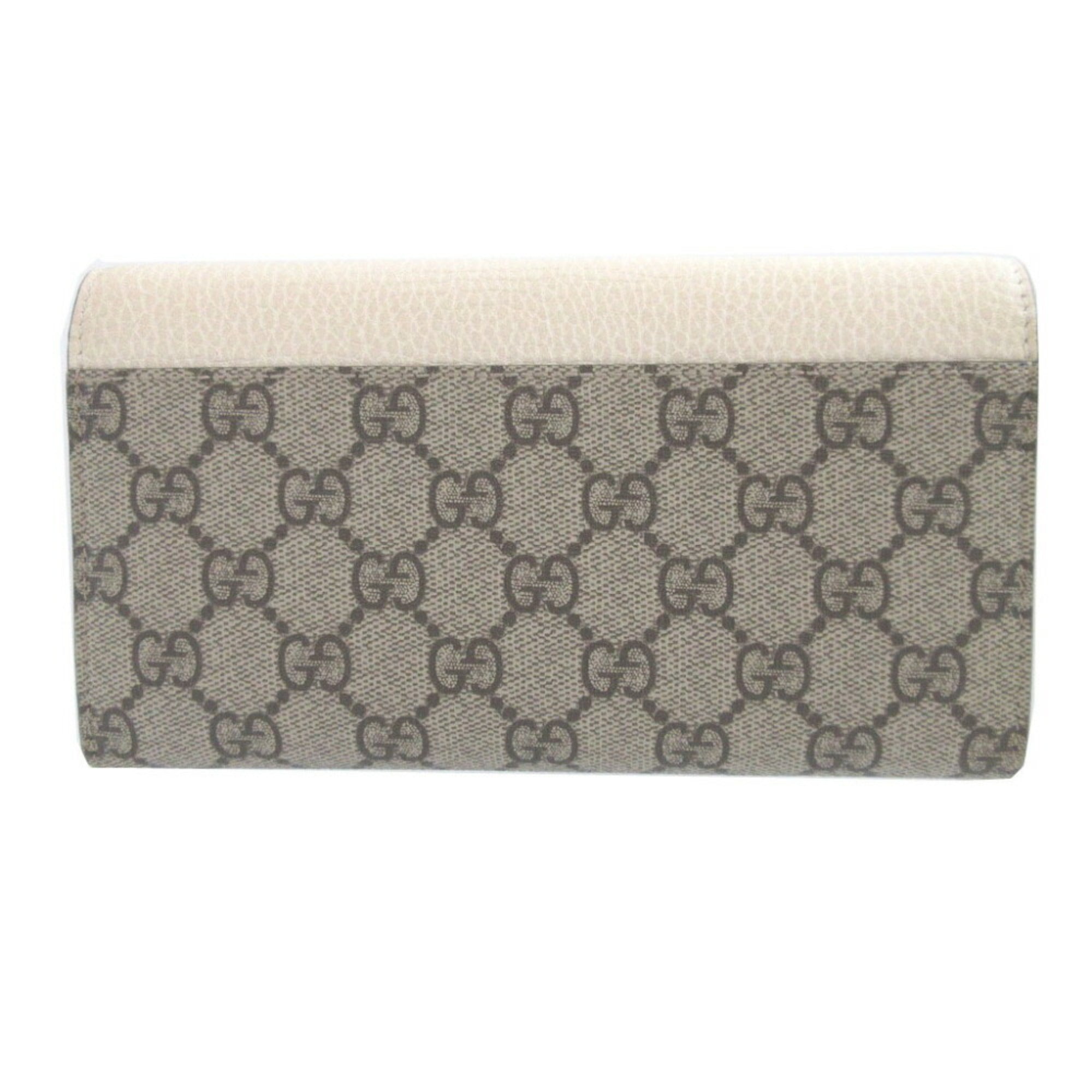 Gucci Beige Ivory Gg Canvas Leather Long Wallet (Bi-Fold) (Pre-Owned)