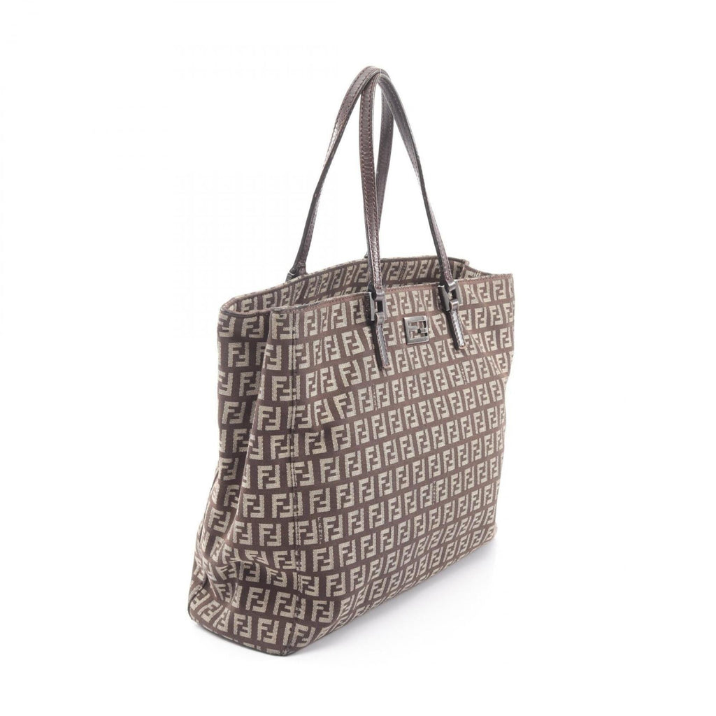 Fendi Beige Brown Canvas Leather Handbag Tote Bag (Pre-Owned)