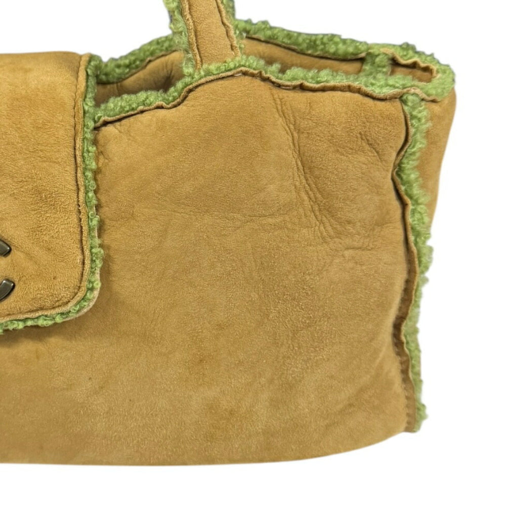 Chanel Mouton Brown Green Leather Handbag (Pre-Owned)