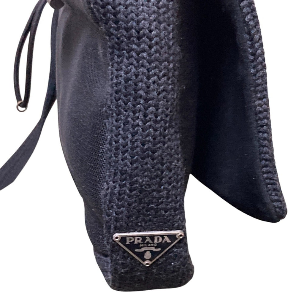 Prada Black Wool Leather Shoulder Bag (Pre-Owned)
