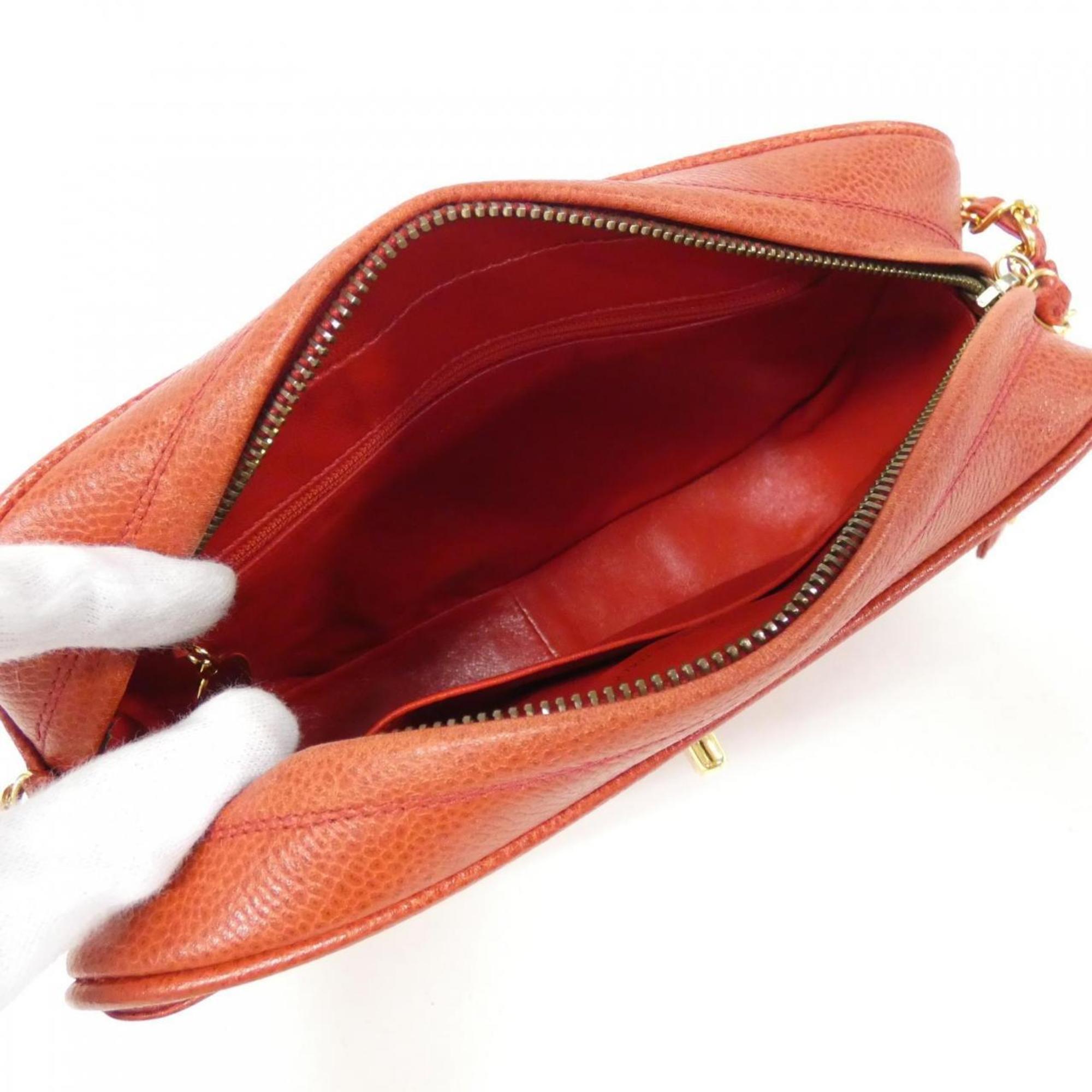 Chanel Red Color Grained Calfskin Shoulder Bag (Pre-Owned)