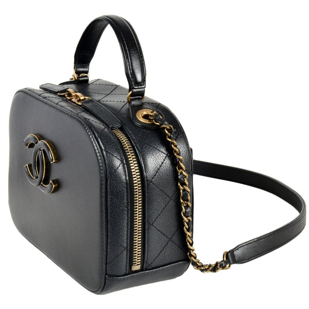 Chanel Black Leather Handbag Shoulder Bag Vanity Bag (Pre-Owned)