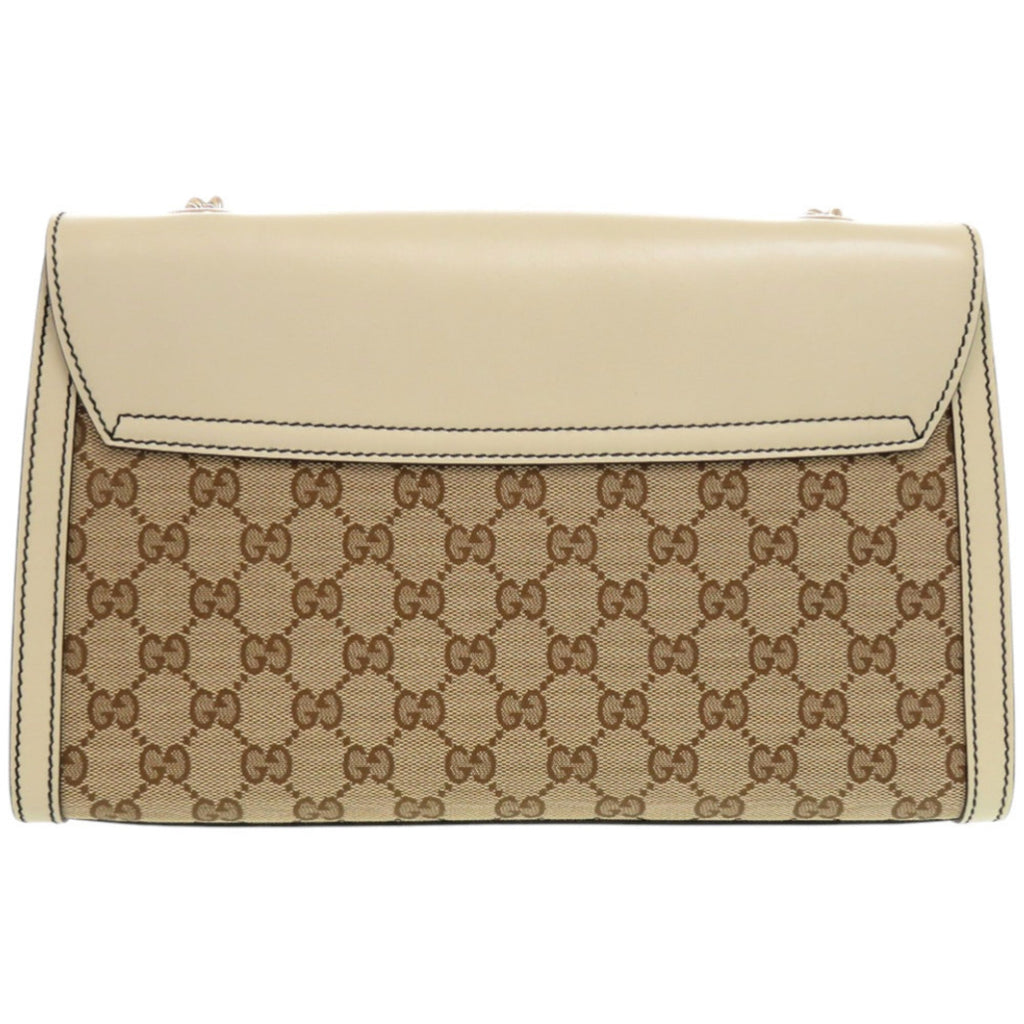 Gucci Beige White Gg Canvas Leather Shoulder Bag (Pre-Owned)