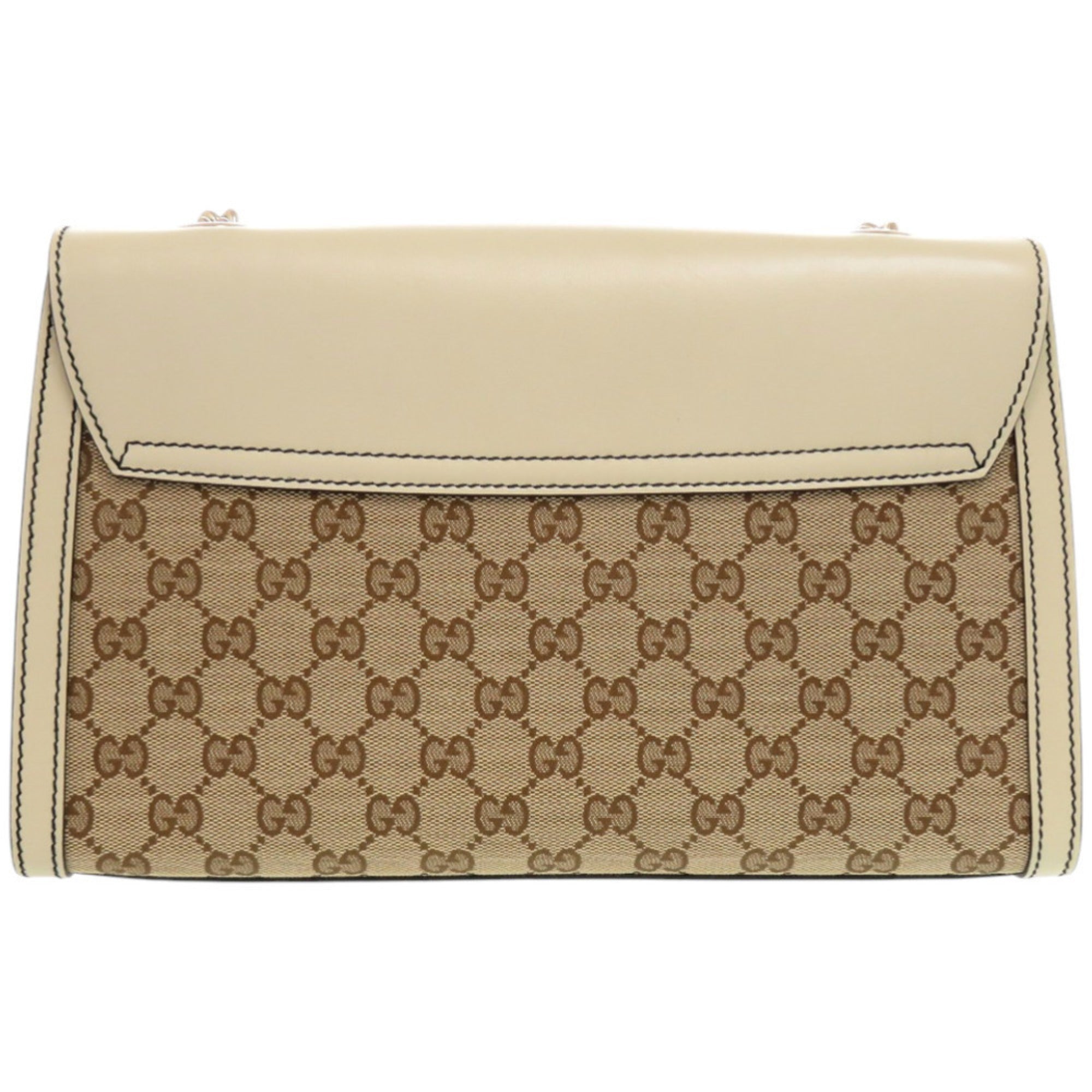 Gucci Beige White Gg Canvas Leather Shoulder Bag (Pre-Owned)