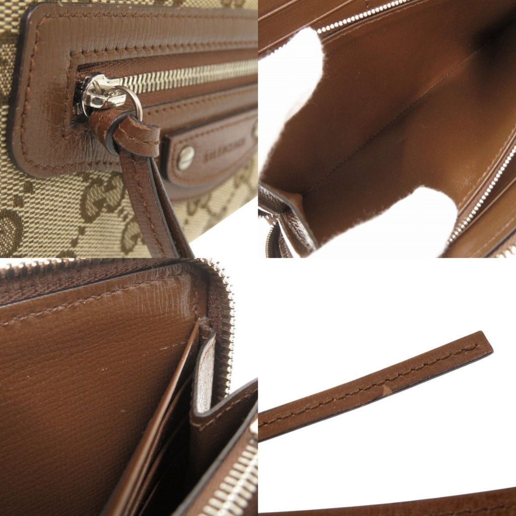Gucci Beige Brown Gg Canvas Leather Long Wallet (Bi-Fold) (Pre-Owned)