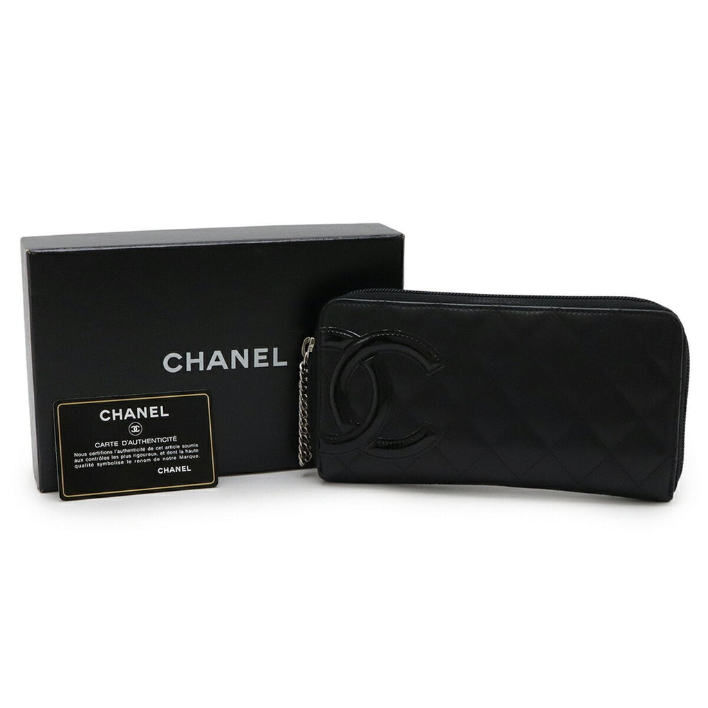 Chanel Cambon Black Pink Leather Long Wallet (Bi-Fold) (Pre-Owned)