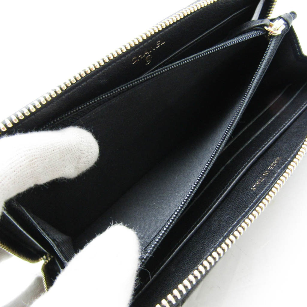 Chanel Black Leather Long Wallet (Bi-Fold) (Pre-Owned)