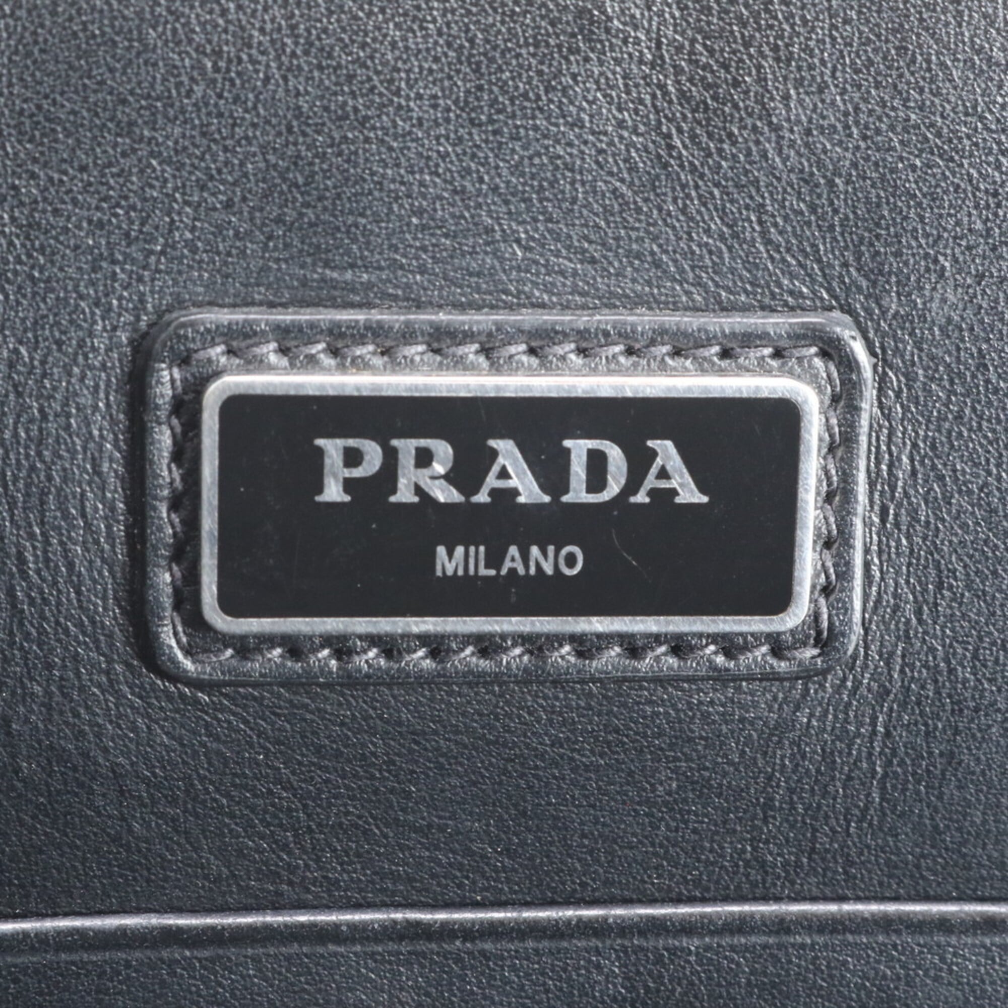 Prada Black Gray Leather Clutch Bag Pouch (Pre-Owned)