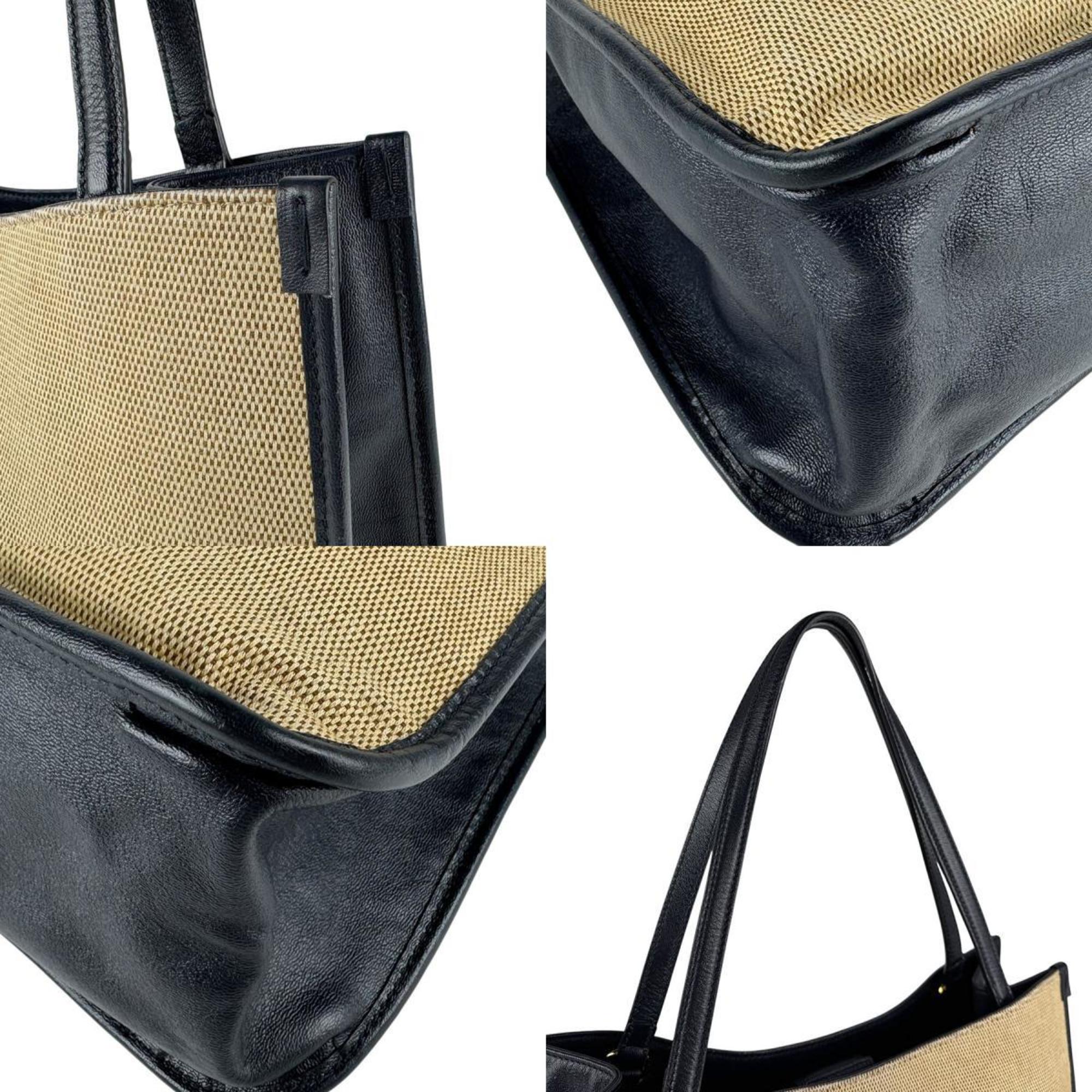 Gucci Beige Navy Canvas Leather Shoulder Bag (Pre-Owned)