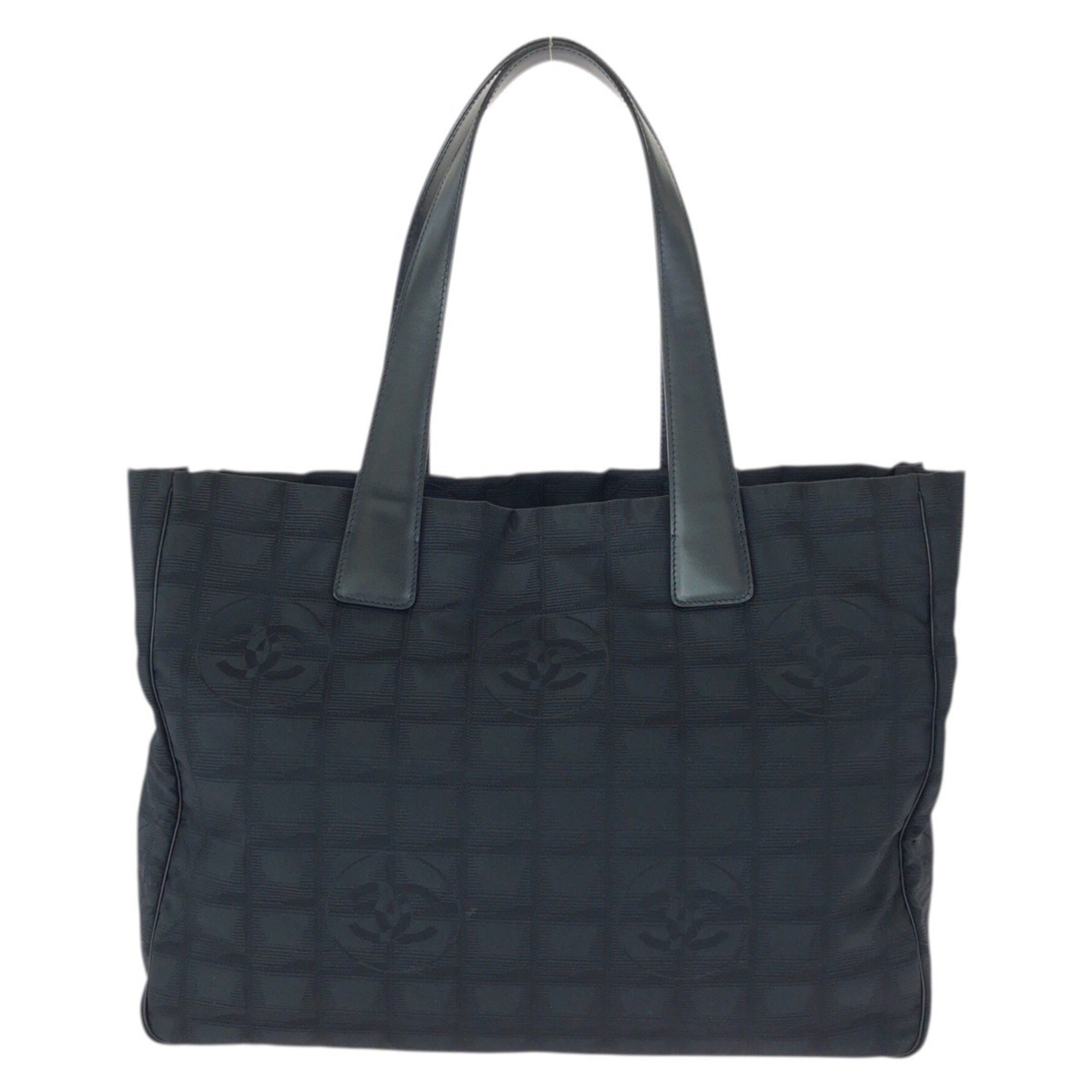 Chanel Black Nylon Leather Shoulder Bag Tote Bag (Pre-Owned)