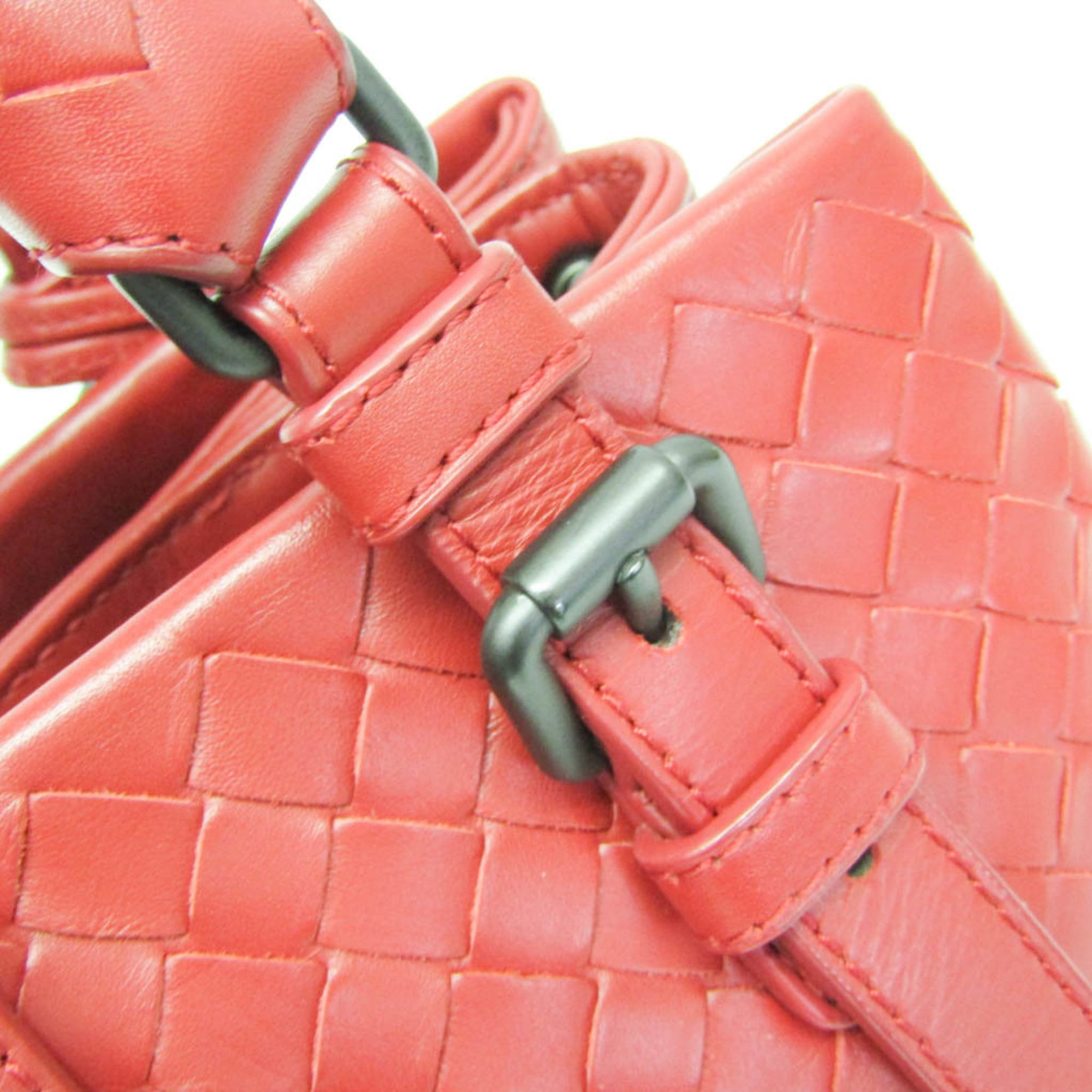 Bottega Veneta Roma Bag Intrecciato Nappa Red Leather Shoulder Bag Bag (Pre-Owned)