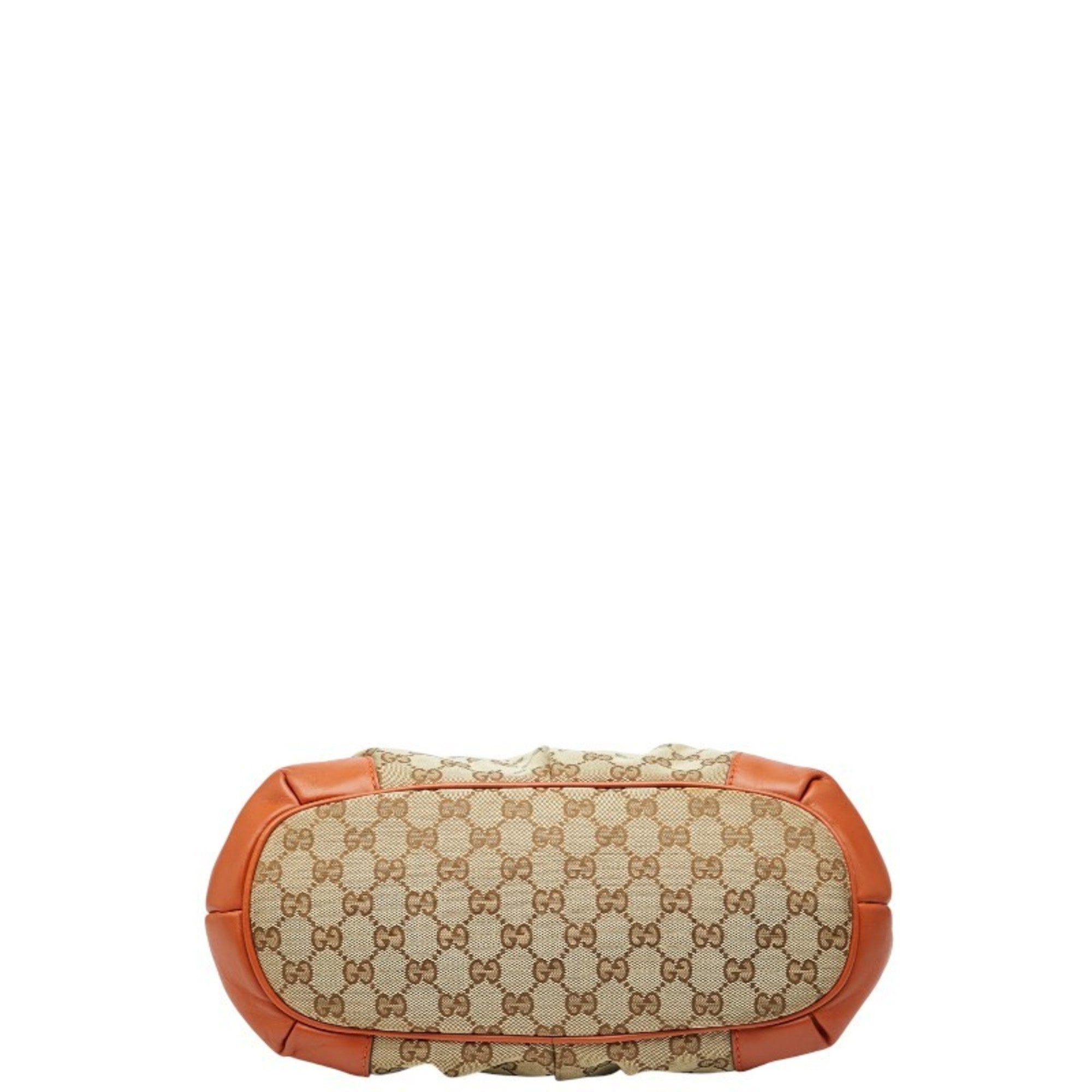 Gucci Beige Orange Canvas Leather Handbag Shoulder Bag (Pre-Owned)