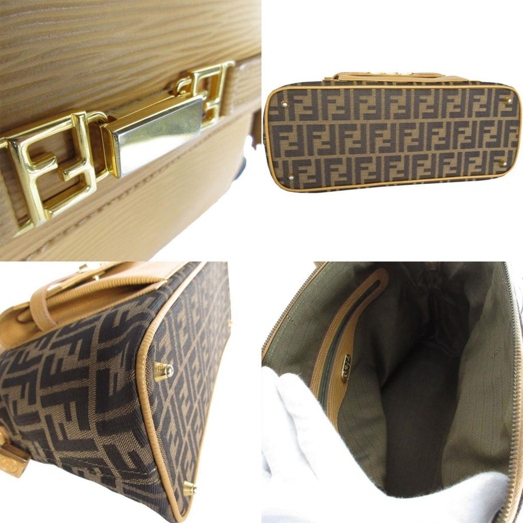 Fendi Zucca Brown Canvas Handbag Shoulder Bag (Pre-Owned)