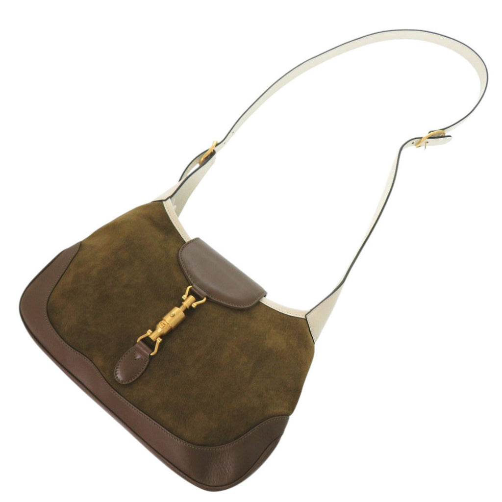 Gucci Brown Ivory Khaki Leather Suede Shoulder Bag (Pre-Owned)