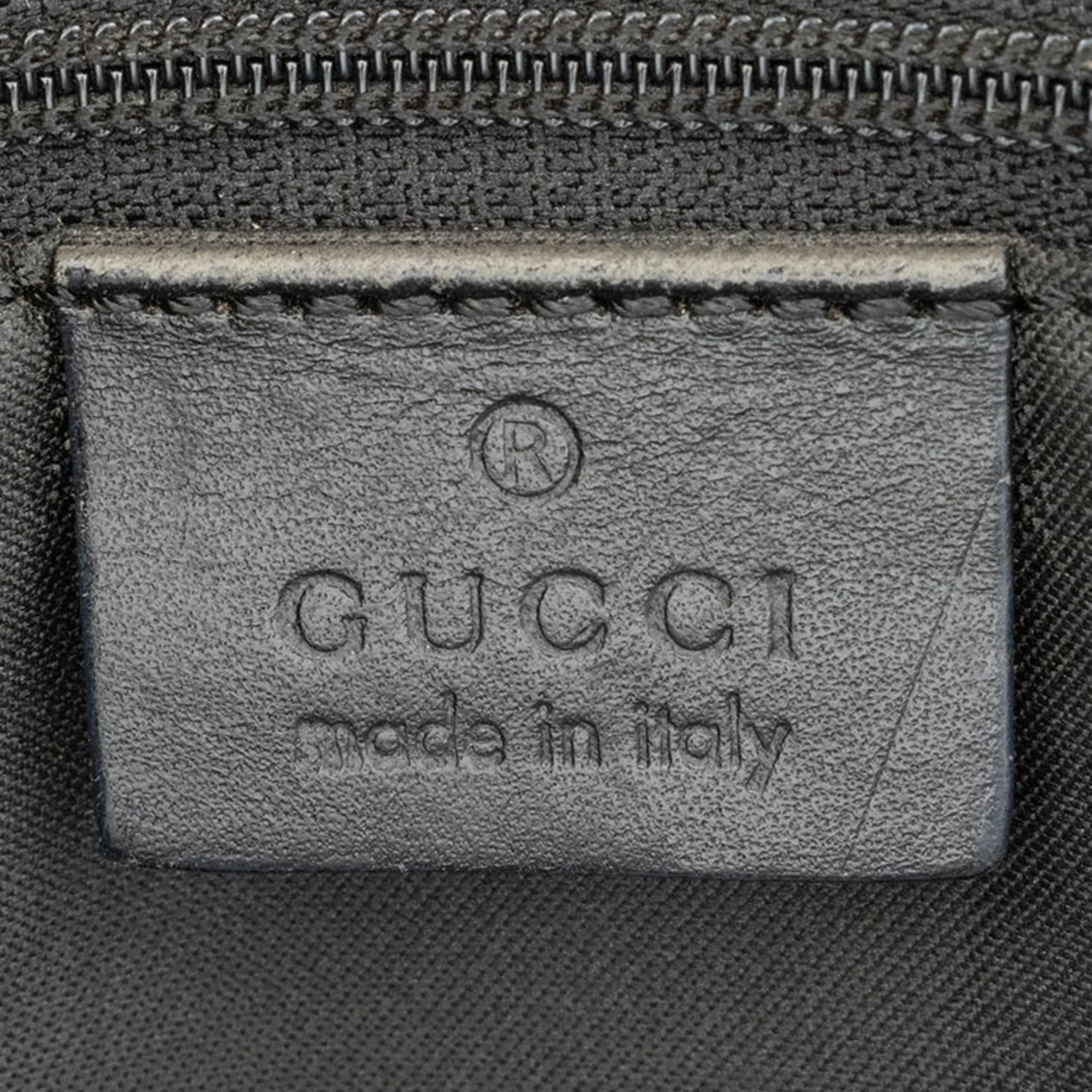 Gucci Beige Black Bamboo Canvas Handbag (Pre-Owned)