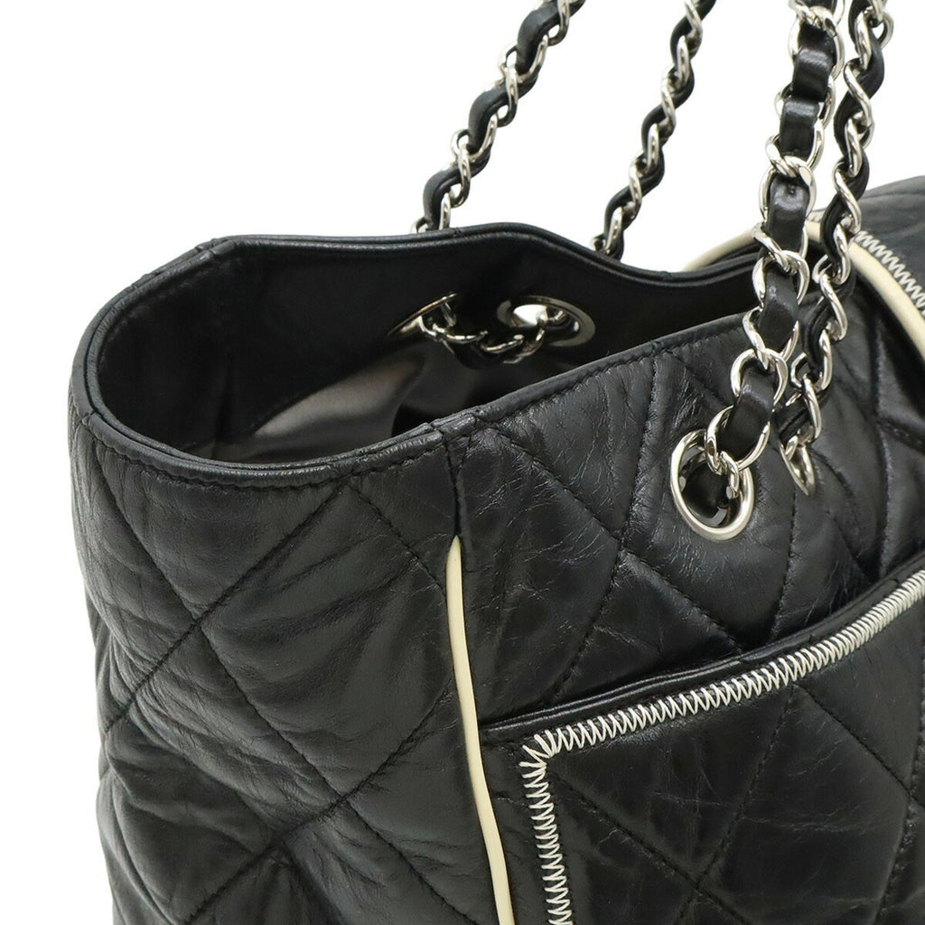 Chanel Black White Leather Tote Bag (Pre-Owned)