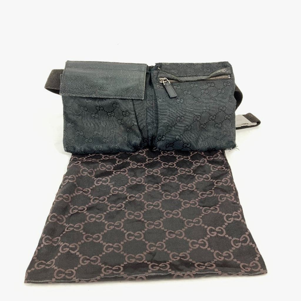 Gucci Black Gg Canvas Leather Fanny Pack Sling Bag (Pre-Owned)