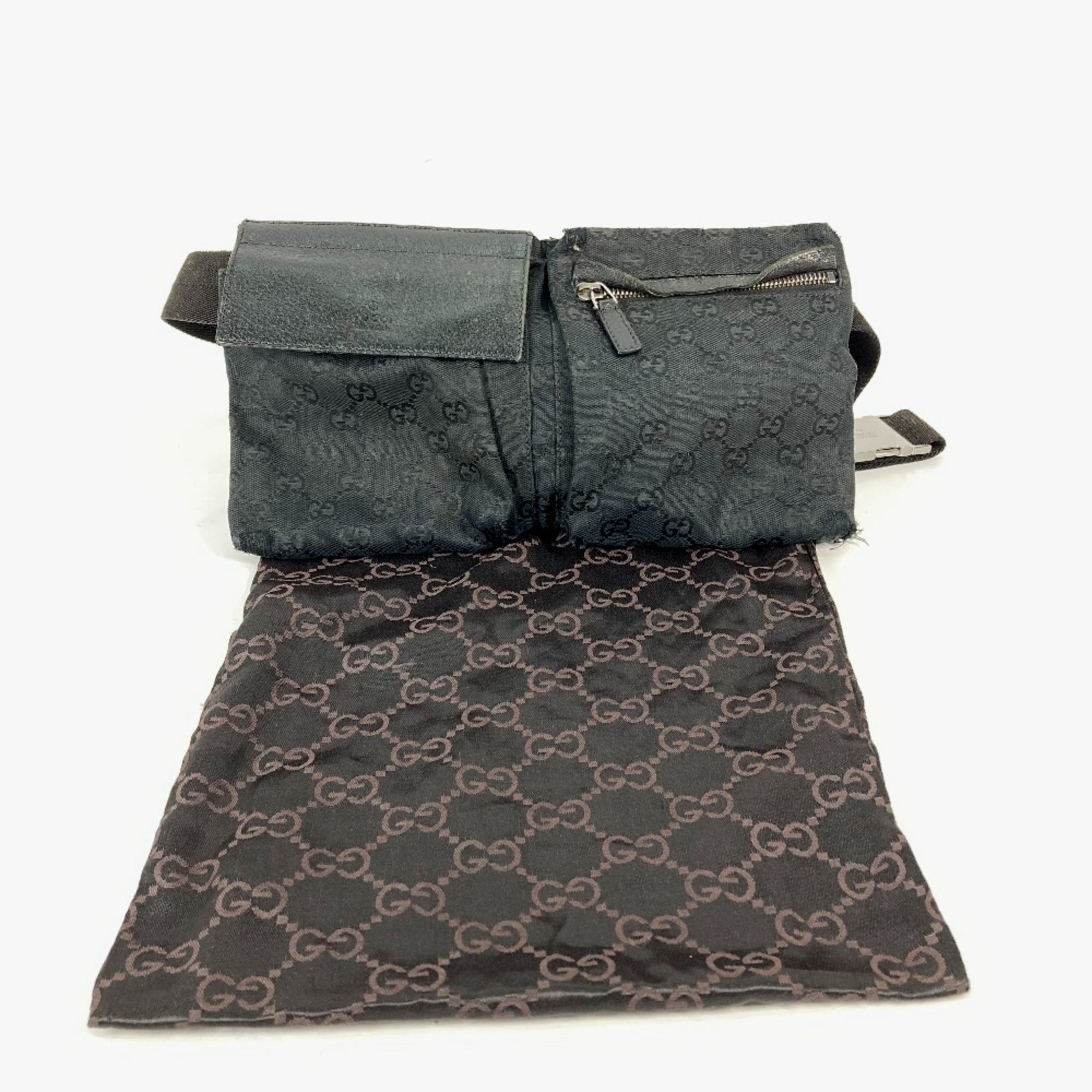 Gucci Black Gg Canvas Leather Fanny Pack Sling Bag (Pre-Owned)