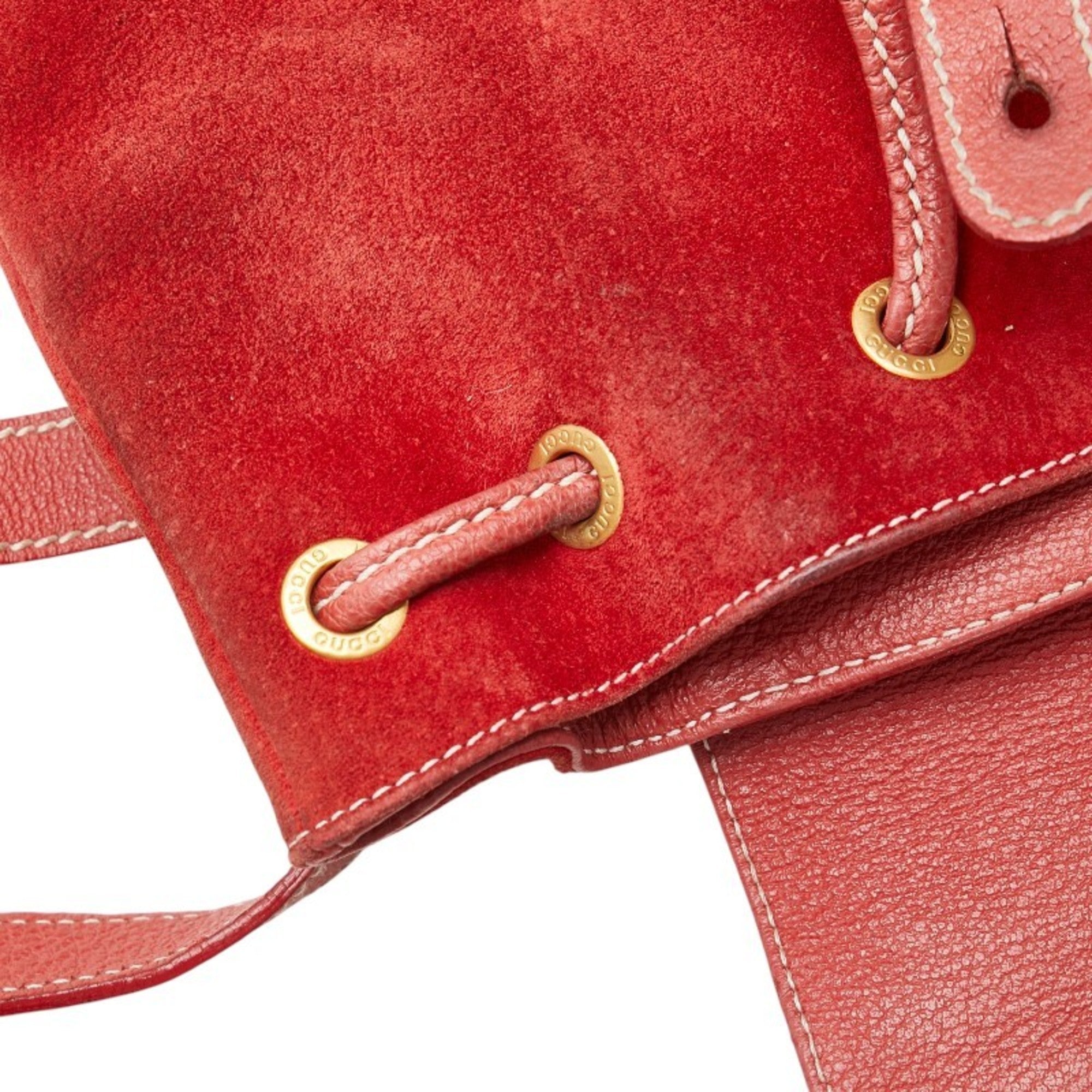 Gucci Bamboo Red Color Suede Leather Backpack (Pre-Owned)