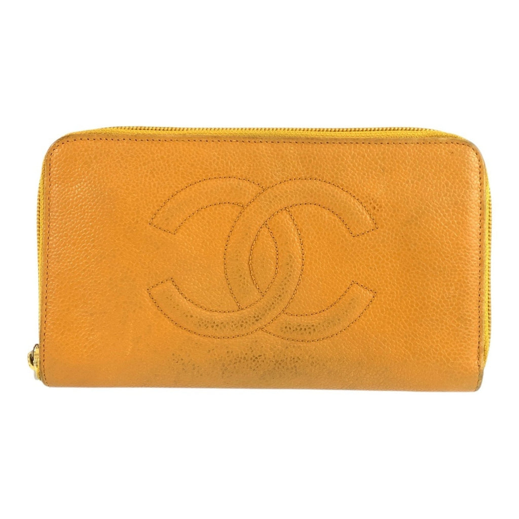 Chanel Yellow Leather Long Wallet (Bi-Fold) (Pre-Owned)
