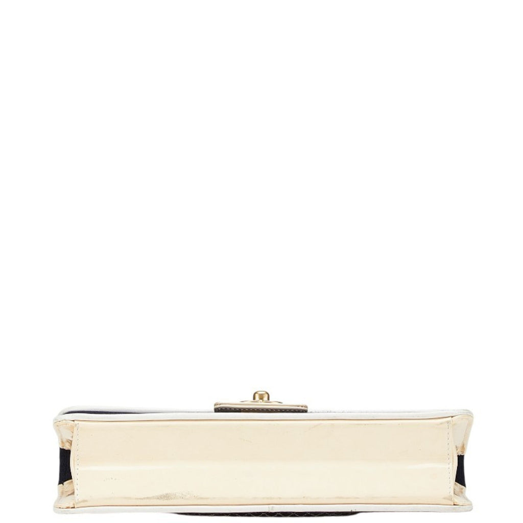 Chanel Navy White Canvas Patent Leather Shoulder Bag (Pre-Owned)