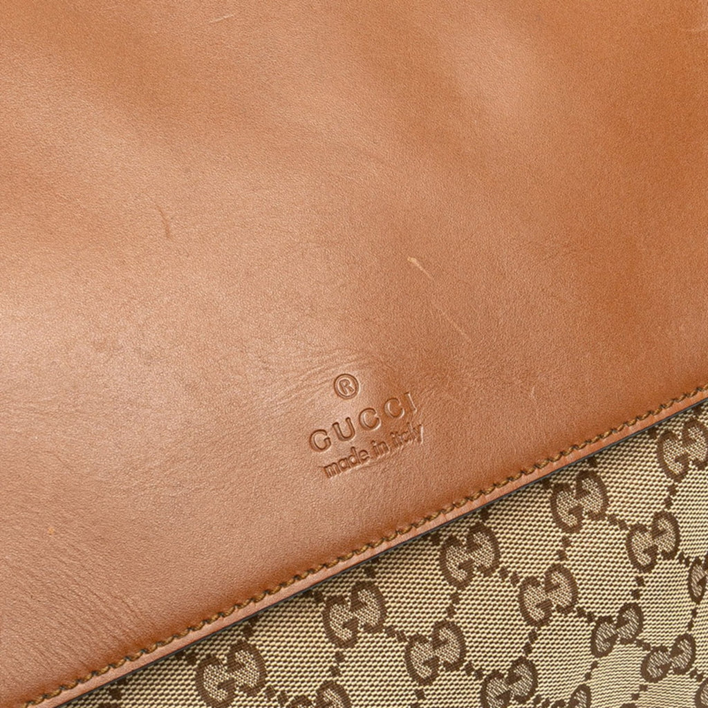Gucci Beige Brown Canvas Leather Shoulder Bag (Pre-Owned)