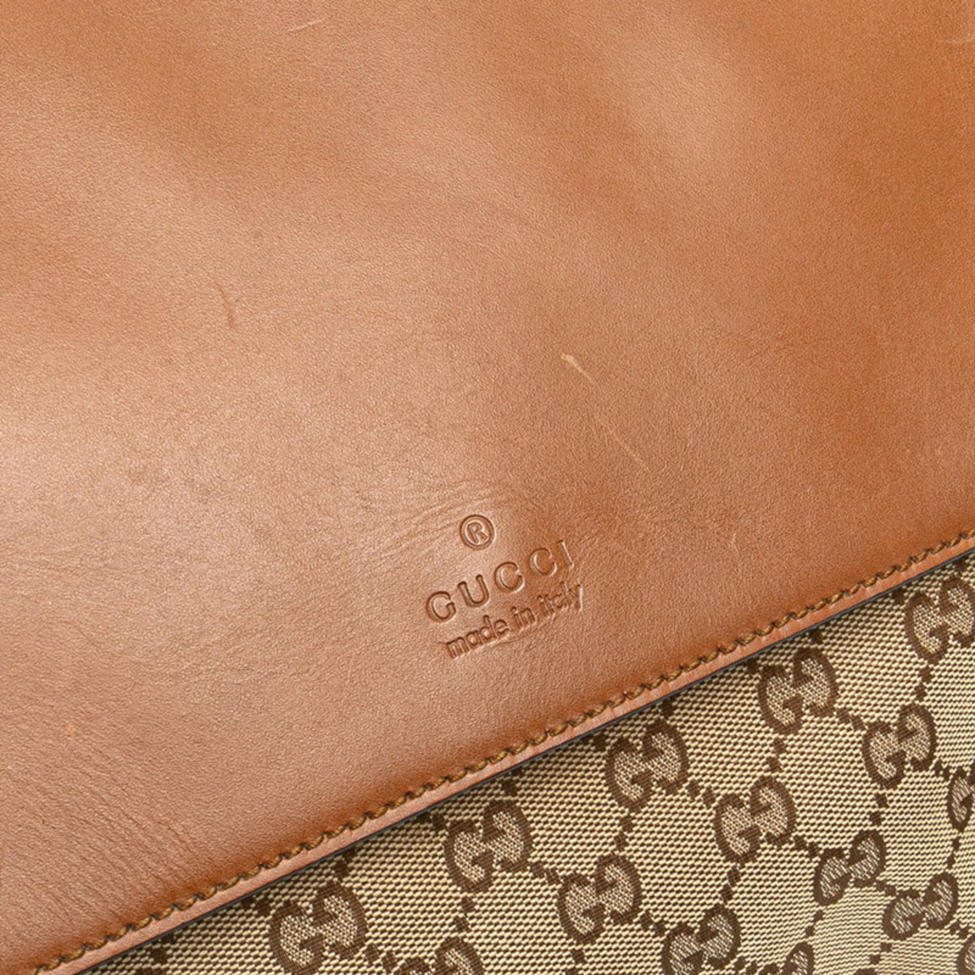 Gucci Beige Brown Canvas Leather Shoulder Bag (Pre-Owned)