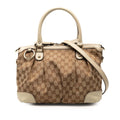 Gucci Beige White Canvas Leather Handbag Shoulder Bag (Pre-Owned)