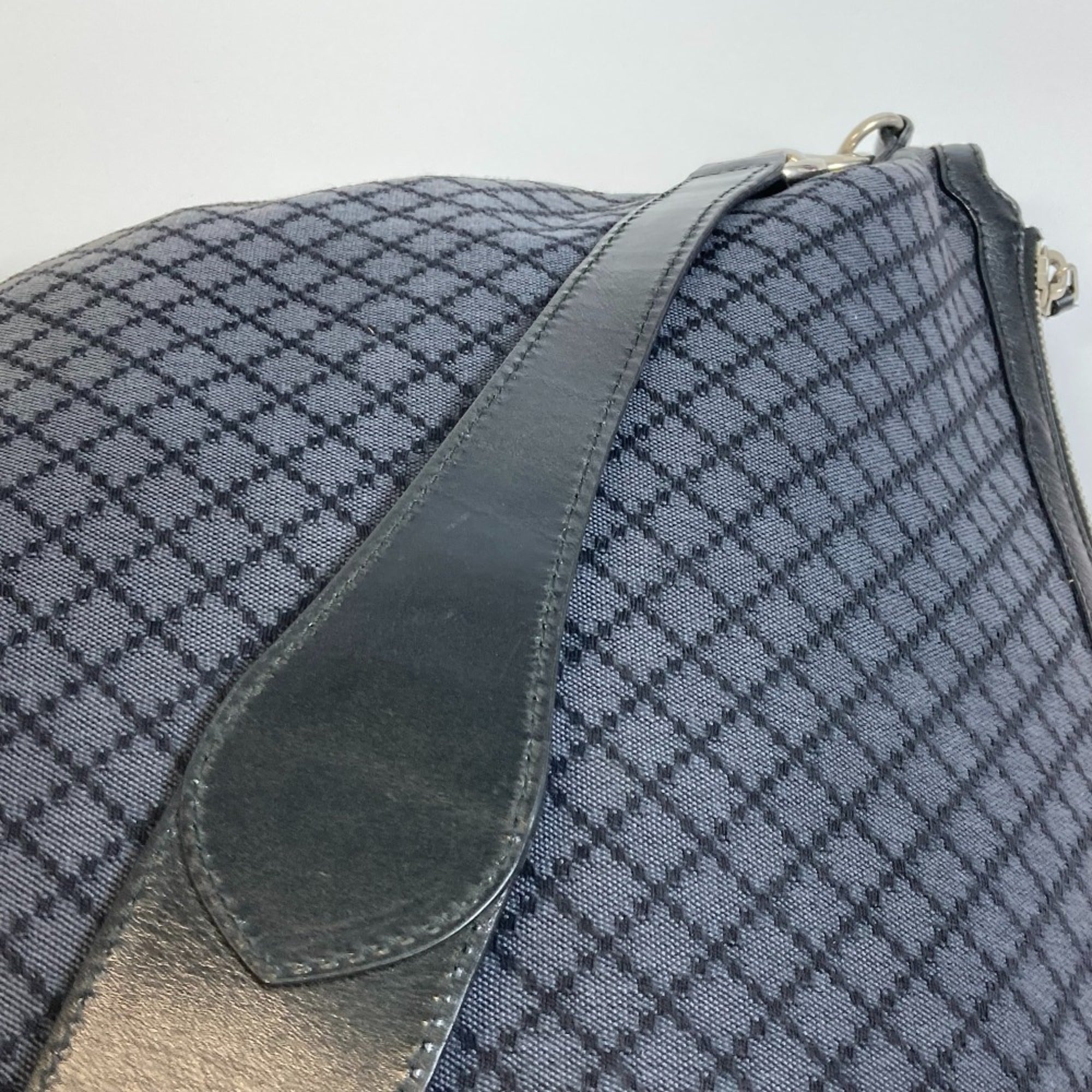 Gucci Diamante Black Gray Canvas Shoulder Bag (Pre-Owned)