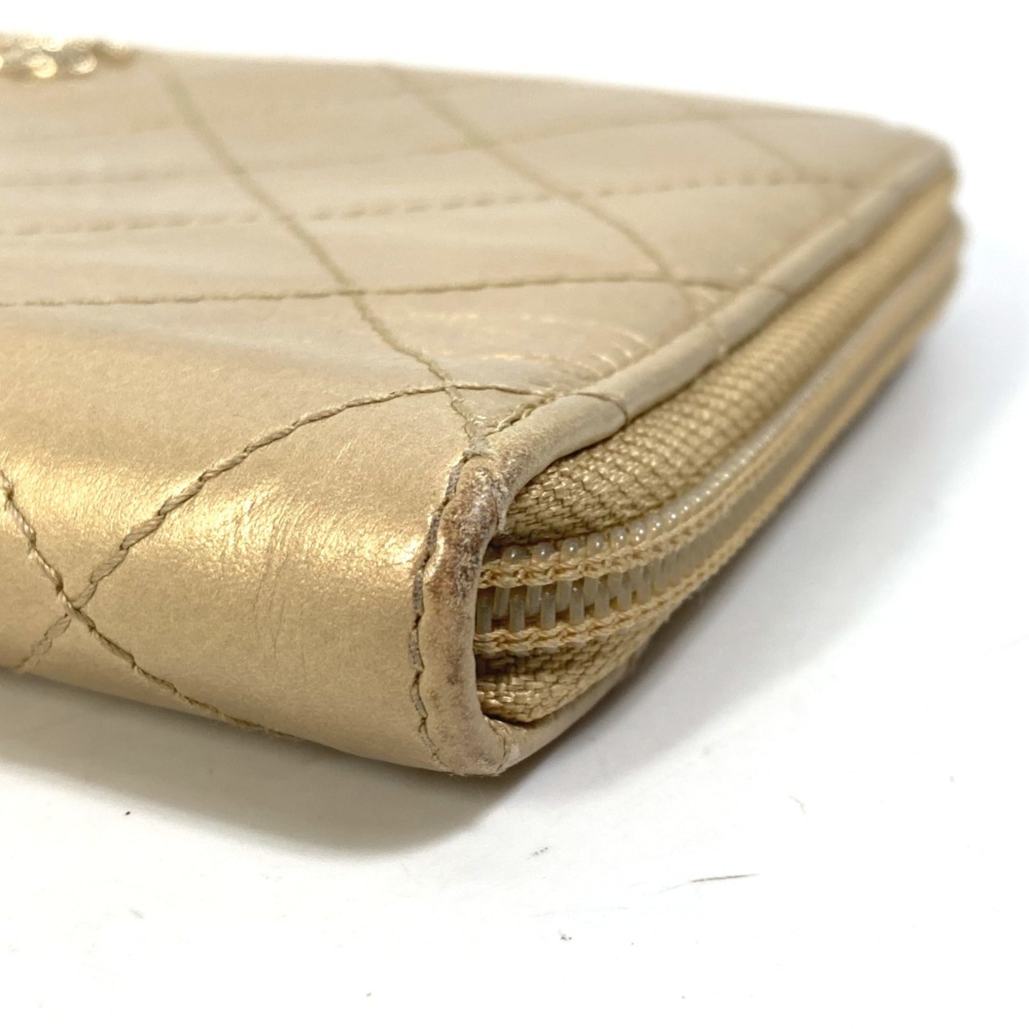 Chanel Gold Leather Long Wallet (Bi-Fold) (Pre-Owned)
