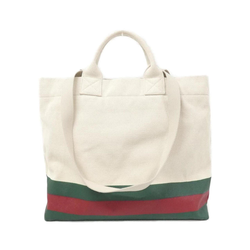 Gucci Green Red Color White Canvas Handbag (Pre-Owned)