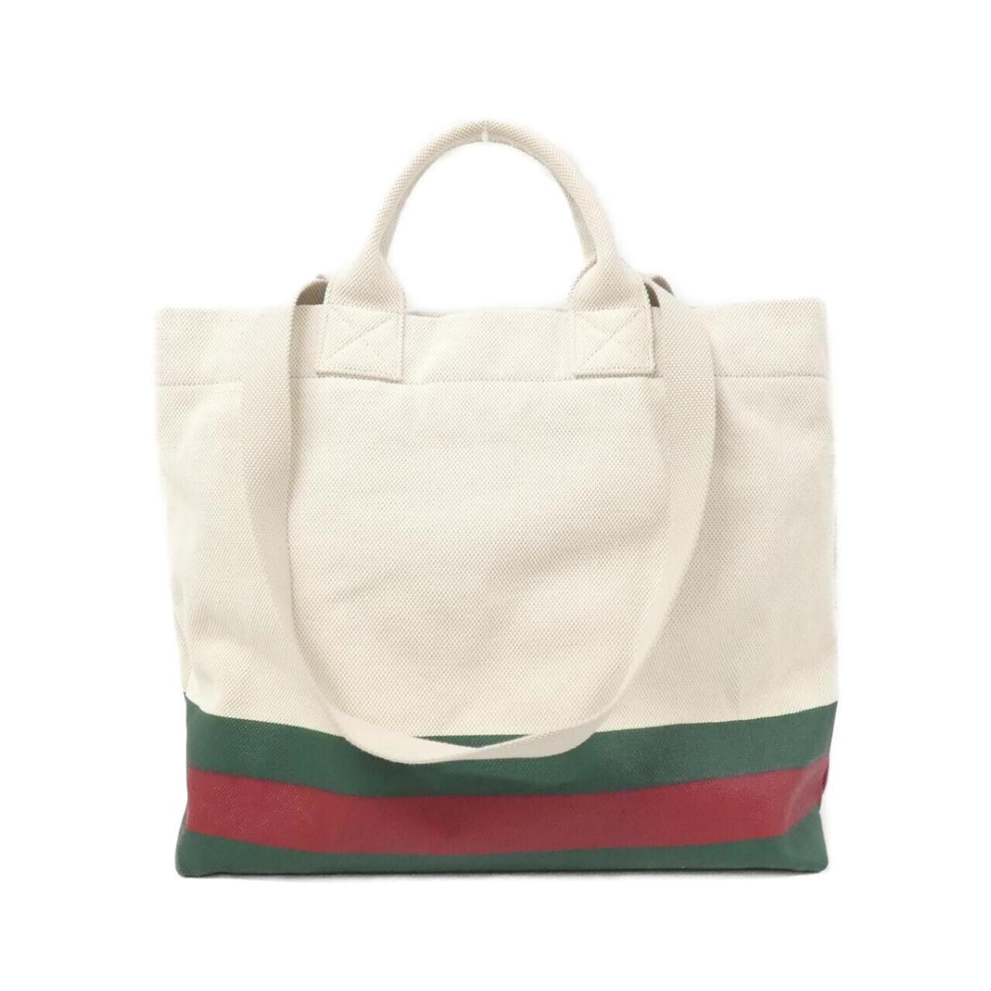 Gucci Green Red Color White Canvas Handbag (Pre-Owned)