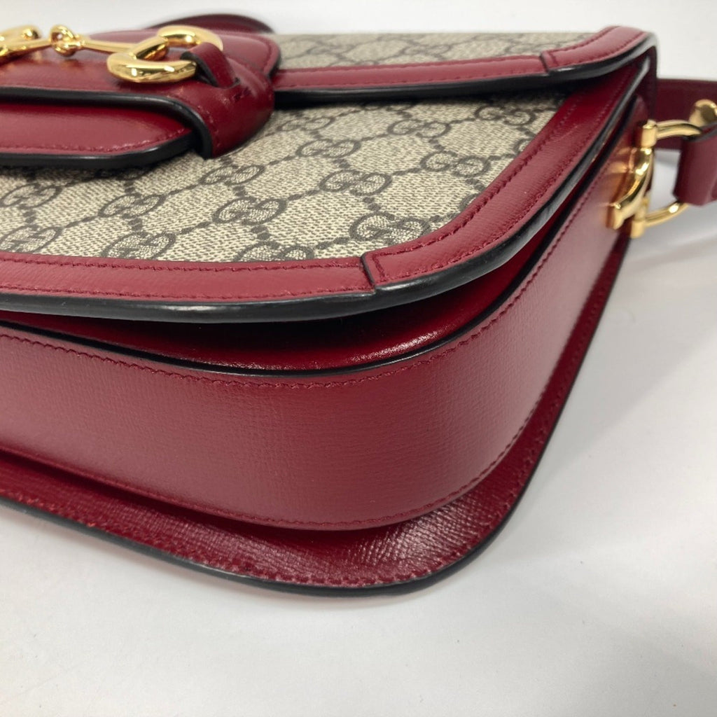 Gucci Beige Red Color Gg Supreme Leather Shoulder Bag (Pre-Owned)