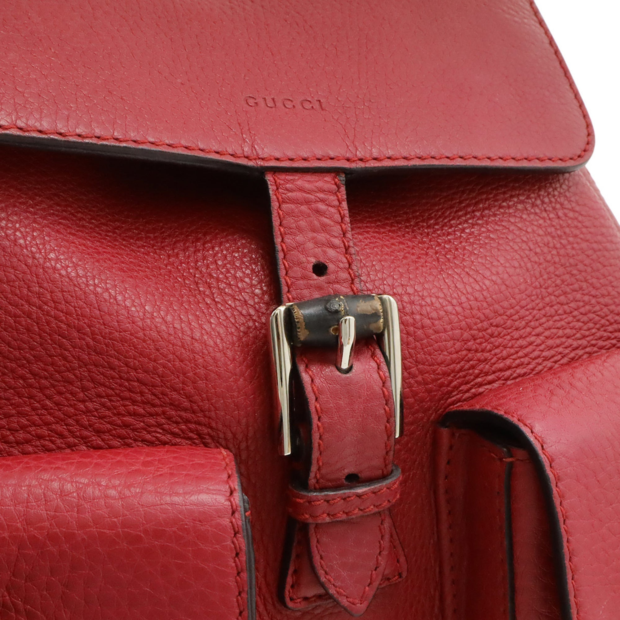 Gucci Red Color Bamboo Leather Backpack Shoulder Bag (Pre-Owned)
