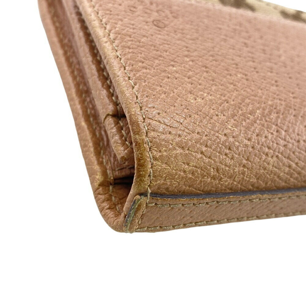Gucci Beige Pink Canvas Leather Long Wallet (Bi-Fold) (Pre-Owned)
