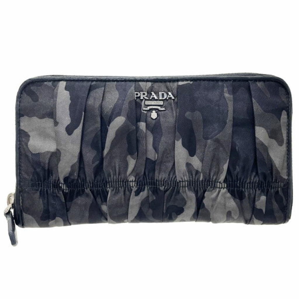 Prada Black Gray Nylon Leather Long Wallet (Bi-Fold) (Pre-Owned)