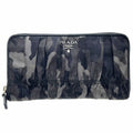 Prada Black Gray Nylon Leather Long Wallet (Bi-Fold) (Pre-Owned)