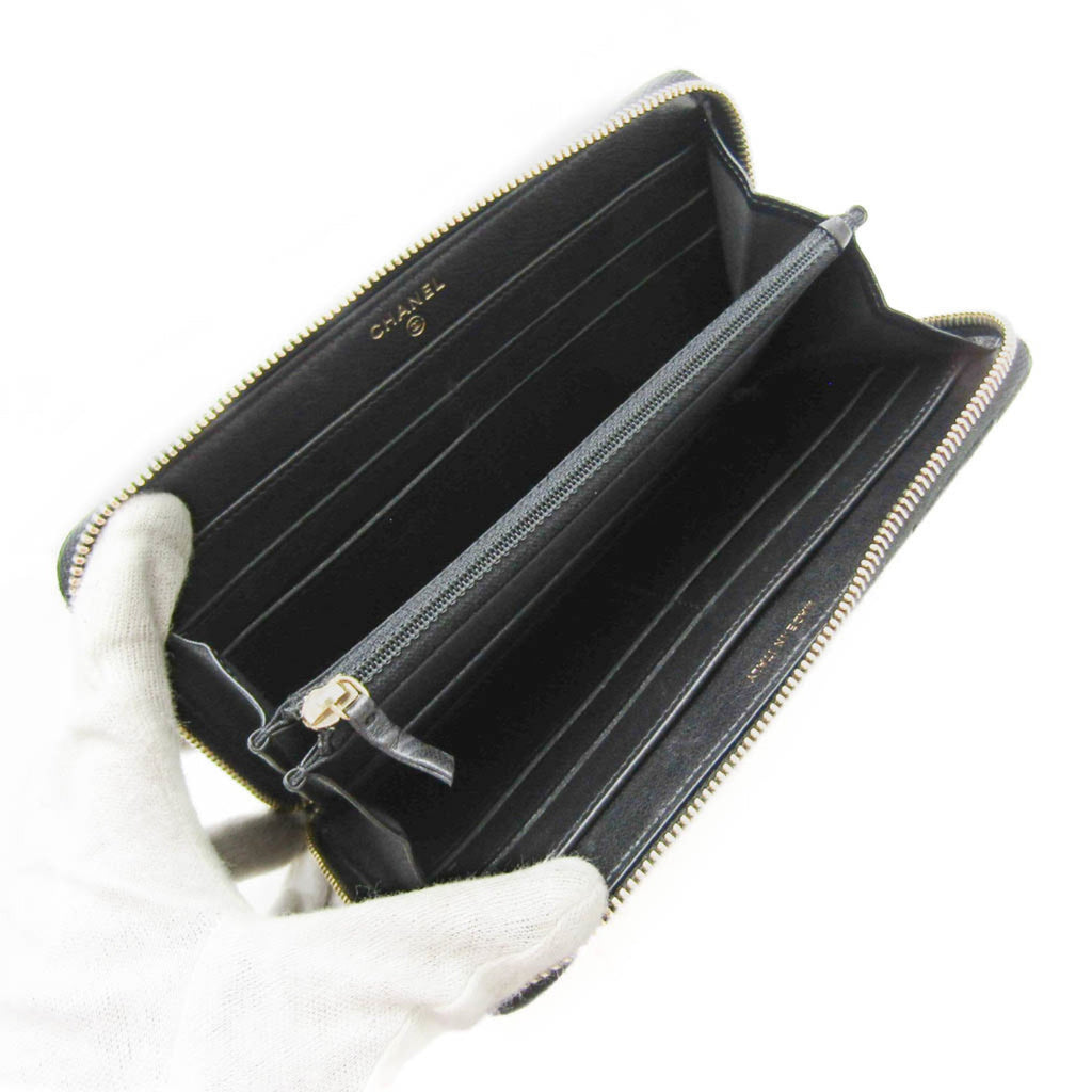Chanel Black Leather Long Wallet (Bi-Fold) (Pre-Owned)
