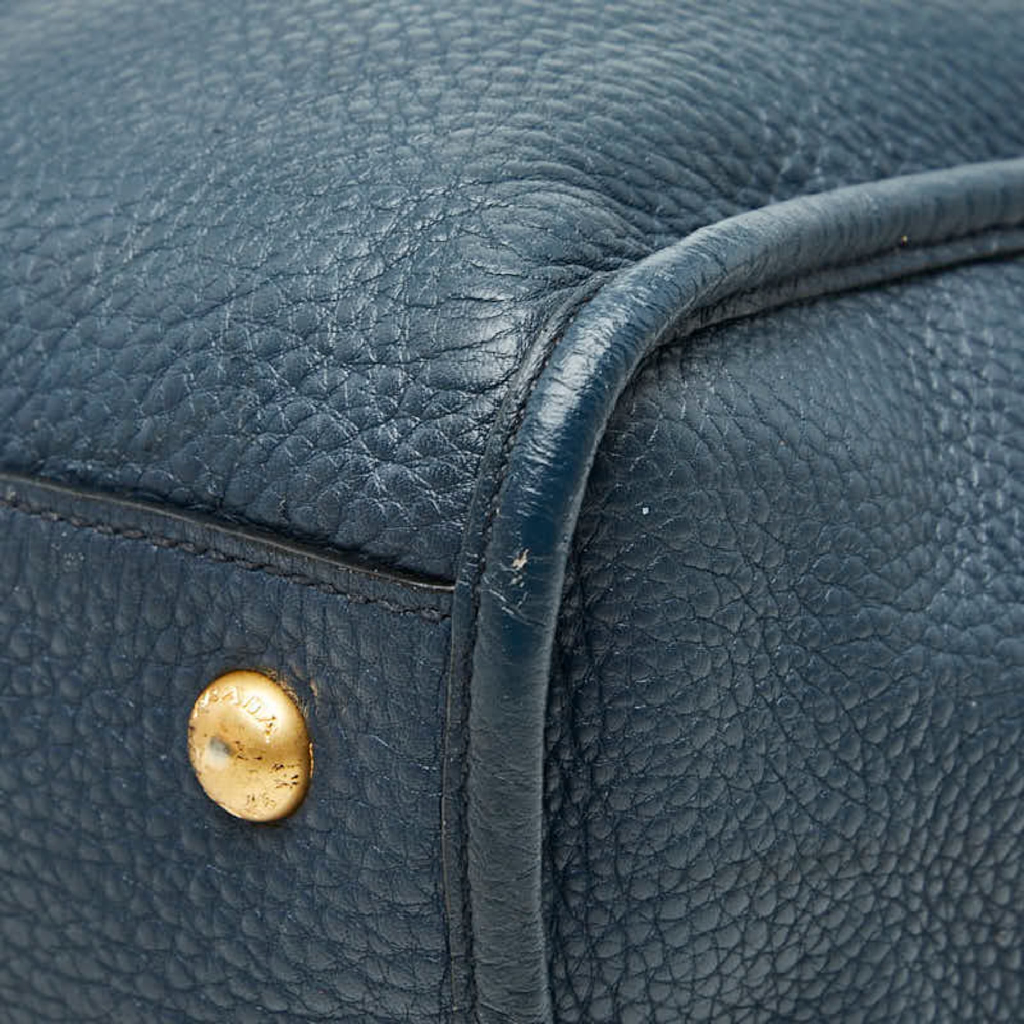 Prada Black Navy Leather Handbag Shoulder Bag (Pre-Owned)