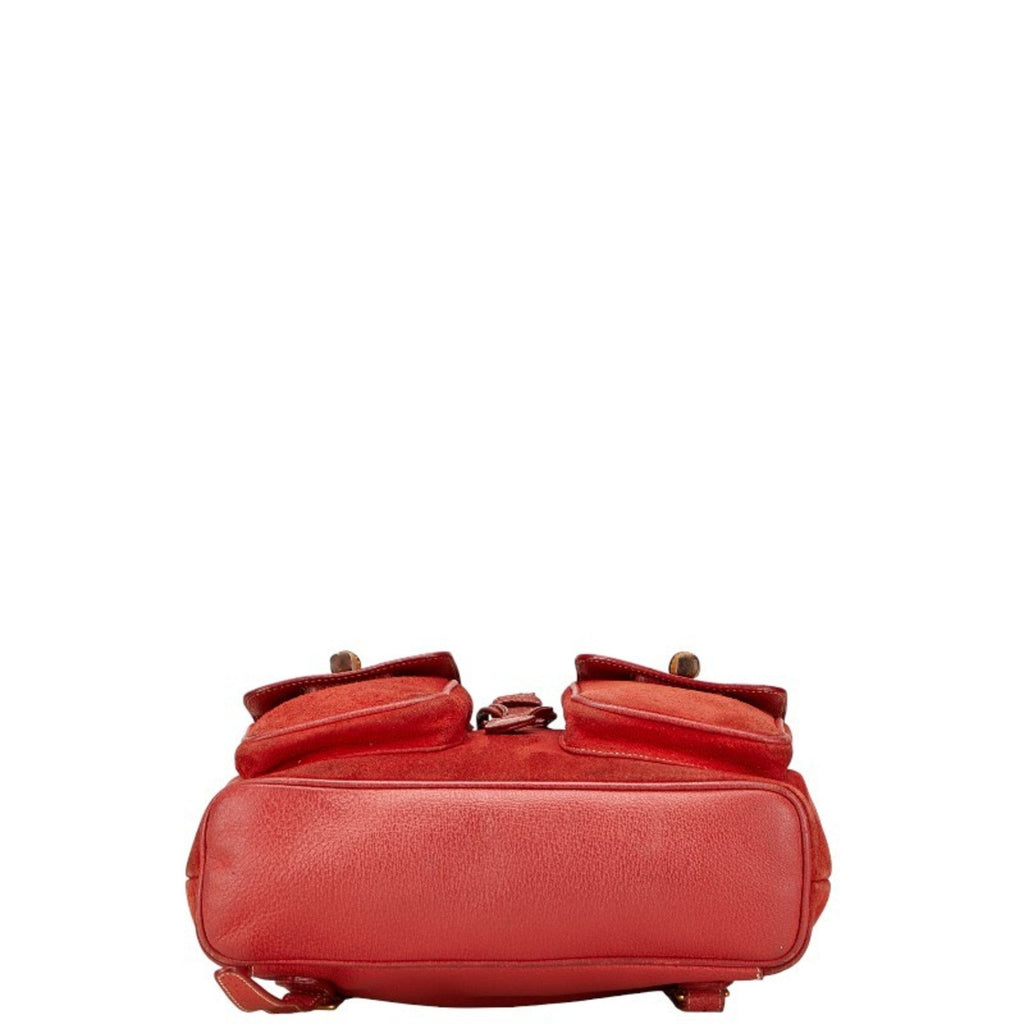 Gucci Red Brown Bamboo Leather Backpack (Pre-Owned)