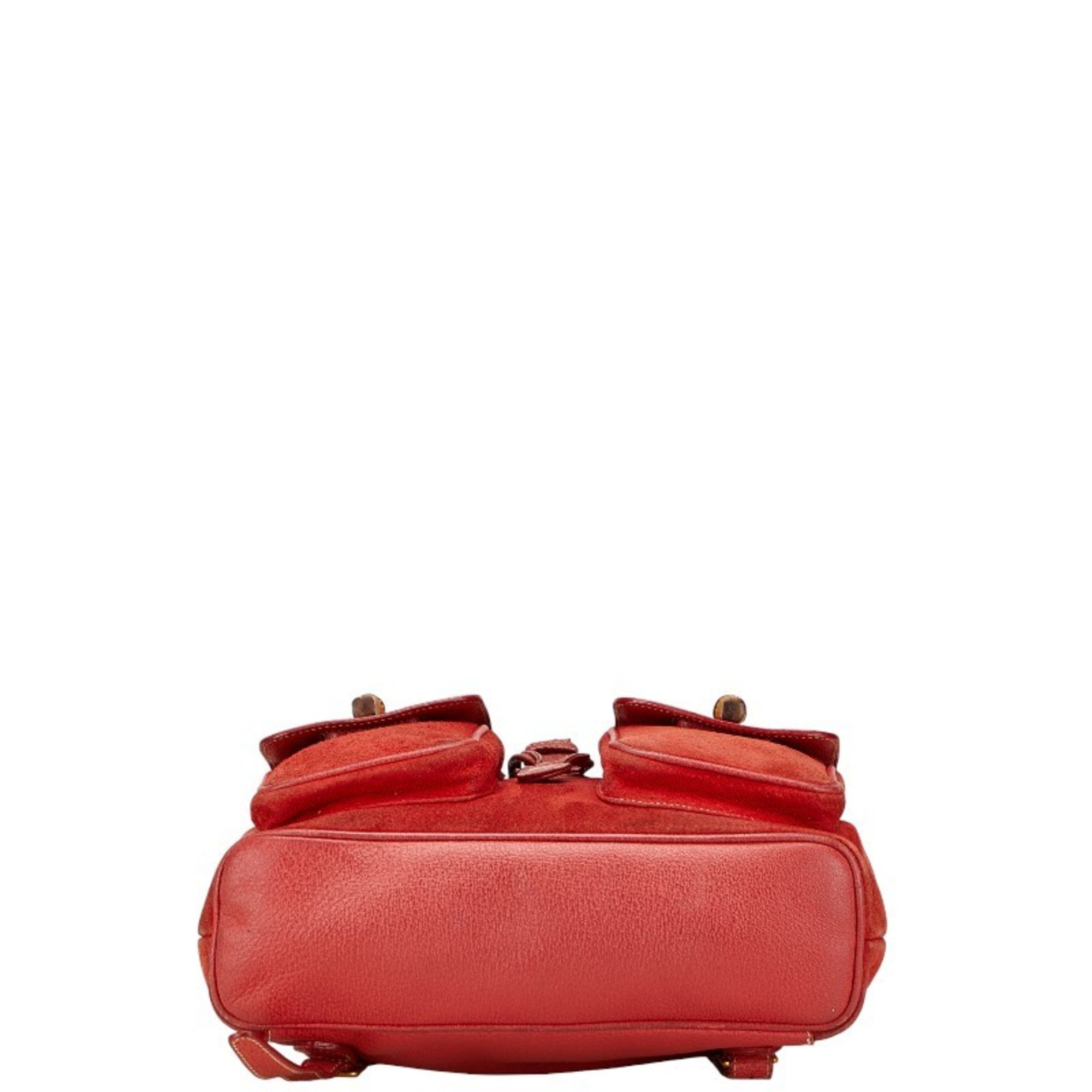 Gucci Red Brown Bamboo Leather Backpack (Pre-Owned)