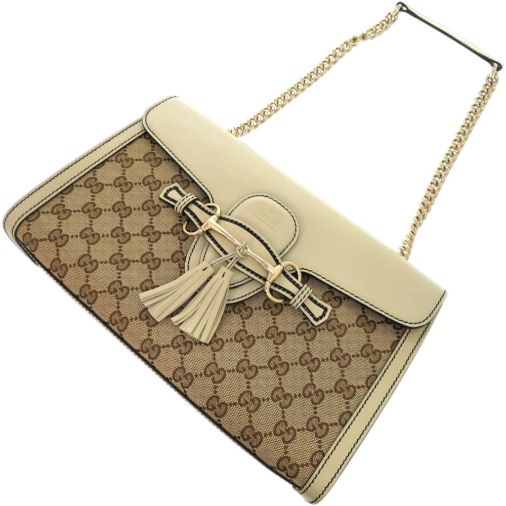 Gucci Beige White Gg Canvas Leather Shoulder Bag (Pre-Owned)