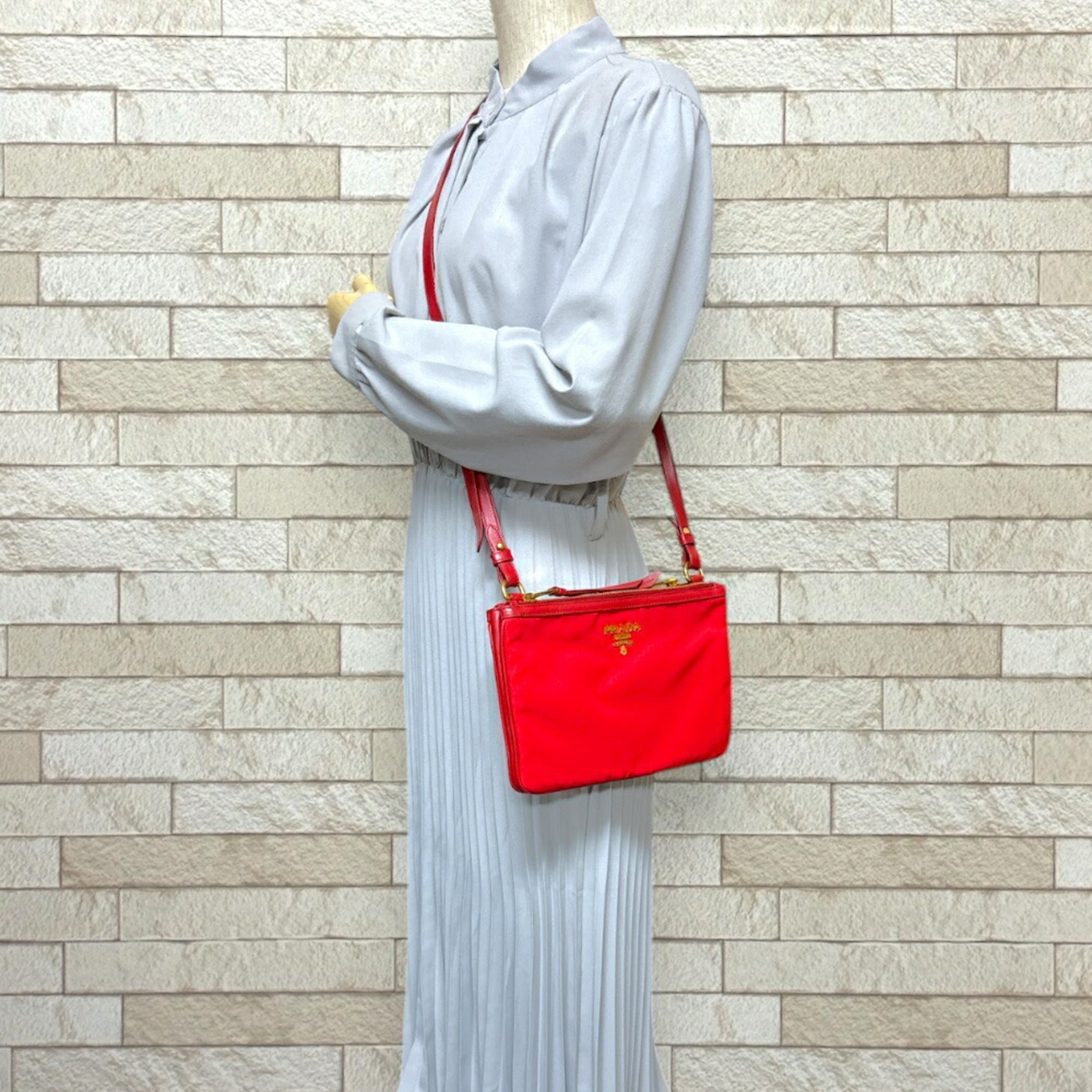 Prada Red Color Nylon Shoulder Bag (Pre-Owned)