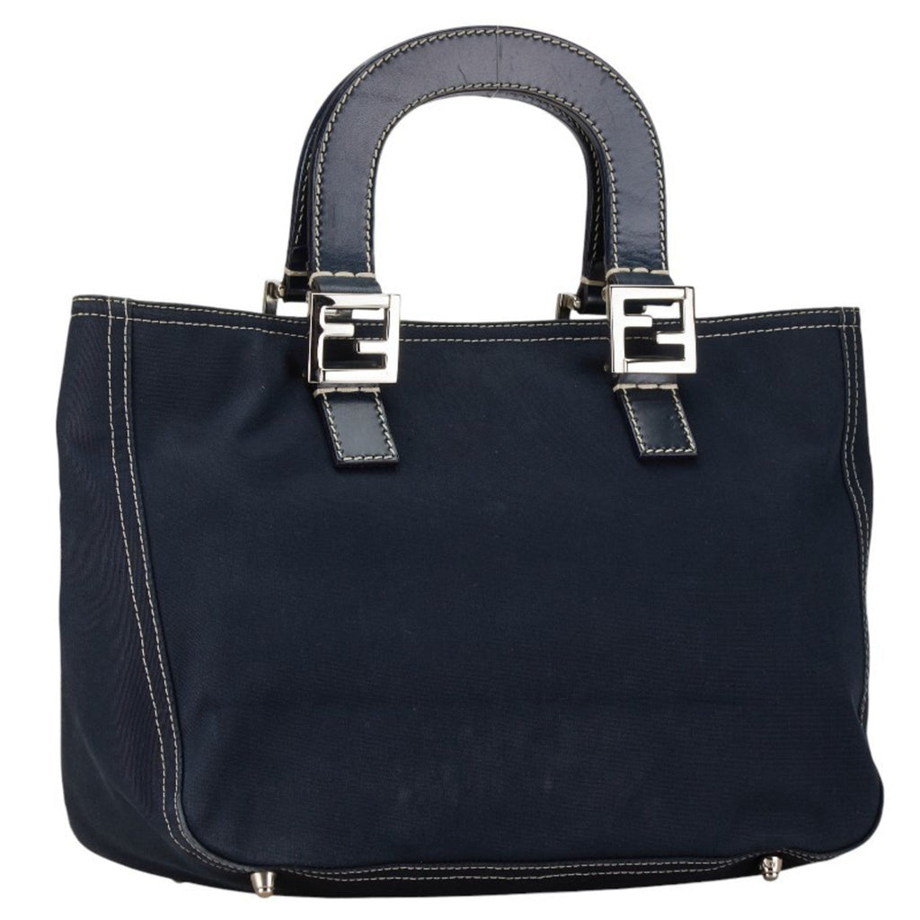 Fendi Navy Canvas Leather Handbag (Pre-Owned)