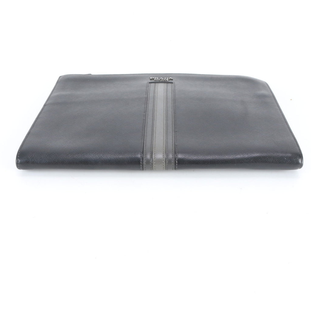 Prada Black Gray Leather Clutch Bag Pouch (Pre-Owned)