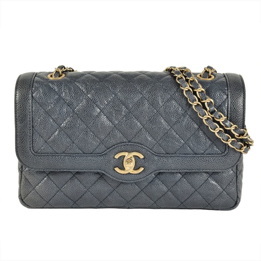 Chanel Blue Grained Calfskin Shoulder Bag (Pre-Owned)