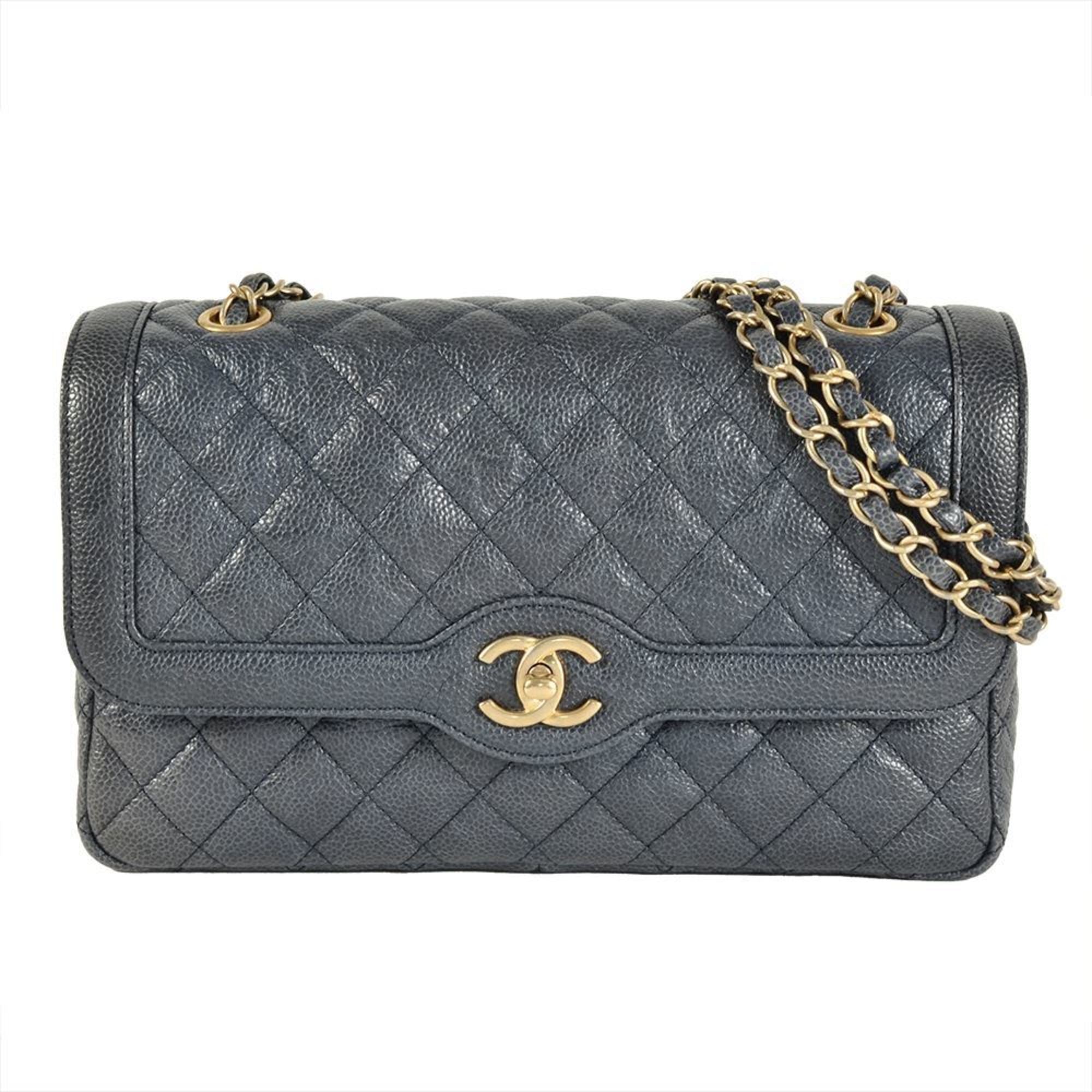 Chanel Blue Grained Calfskin Shoulder Bag (Pre-Owned)