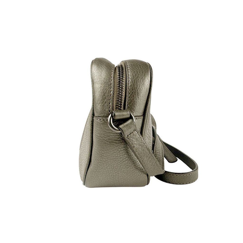 Gucci Gold Gray Khaki Leather Shoulder Bag (Pre-Owned)