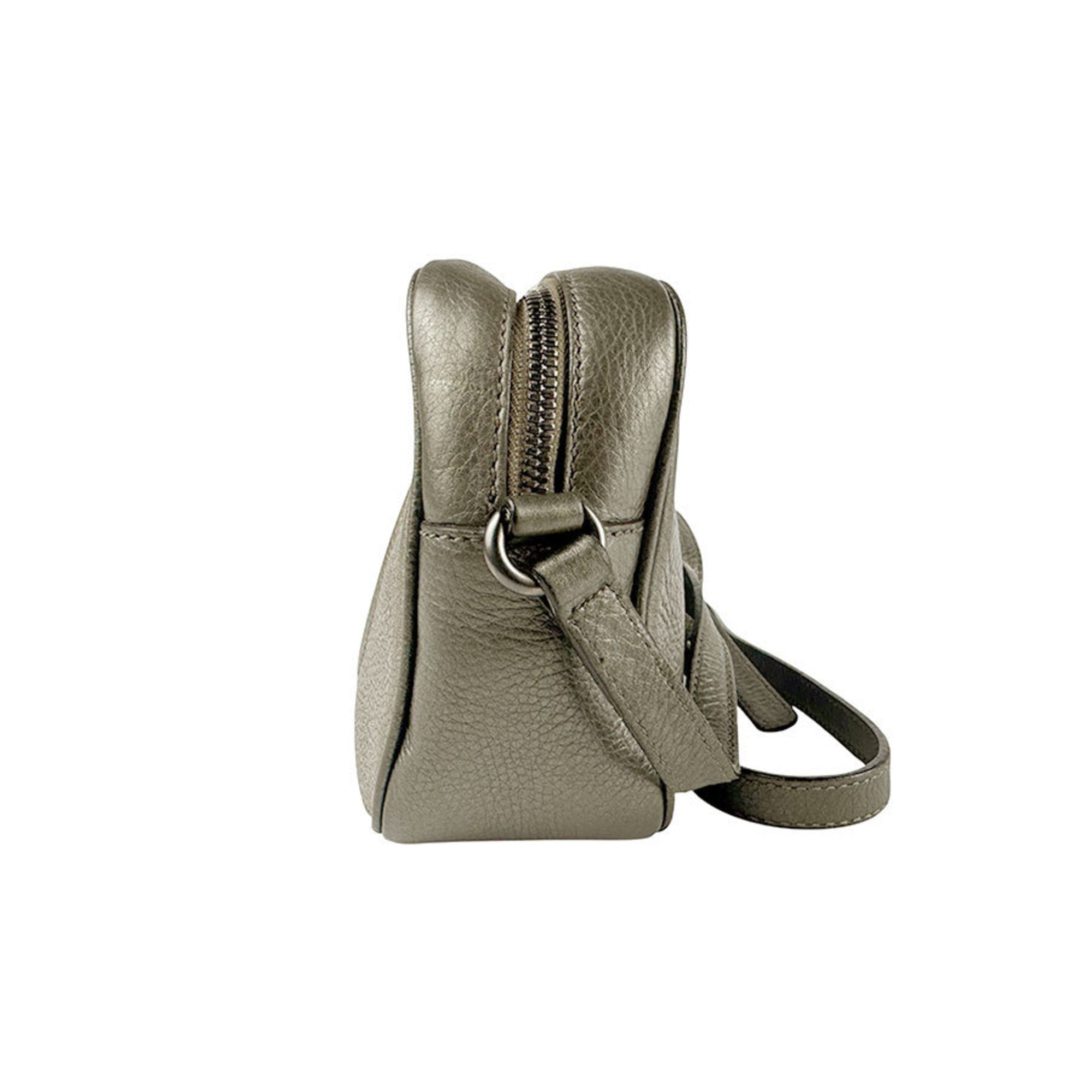 Gucci Gold Gray Khaki Leather Shoulder Bag (Pre-Owned)